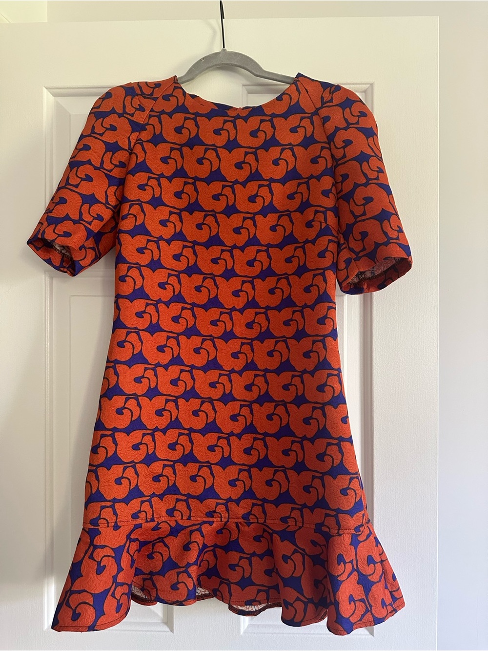 Pinkyotto Orange and Navy Patterned Ruffle-Hem Dress